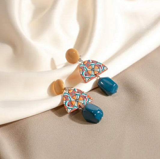 Multi shaped Aztec inspired dangle earrings