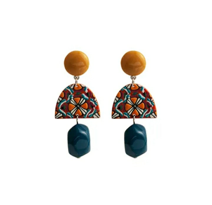 Multi shaped Aztec inspired dangle earrings