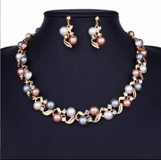 Pearl necklace and earring set