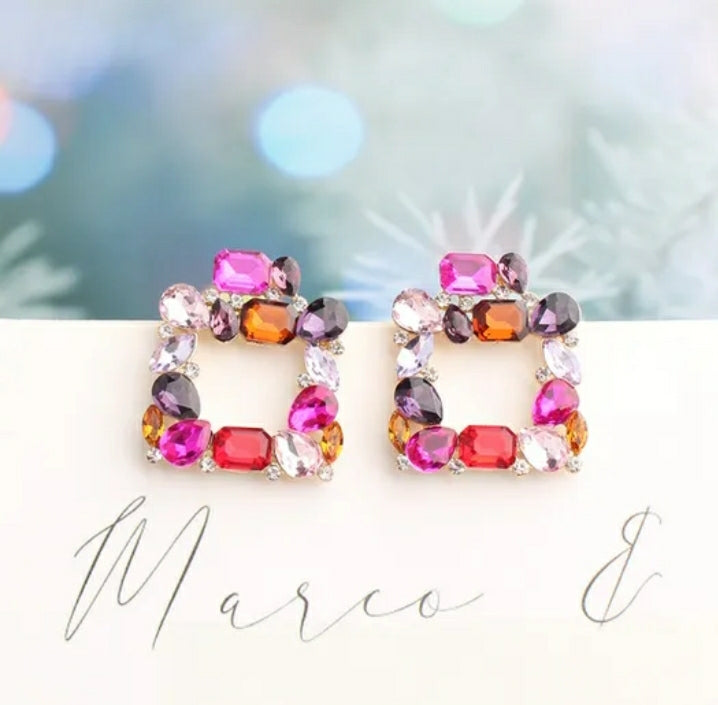 Beautiful geometric rhinestone drop earrings